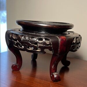 Antique Chinese Carved Wood Vase Base Display Stand Floral Intricate